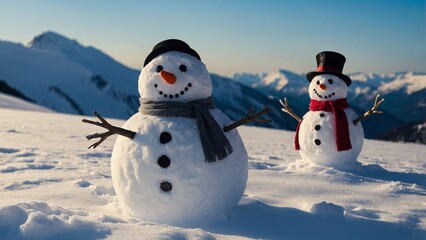 Obraz premium Beautiful Funny Snowmen made of Snow