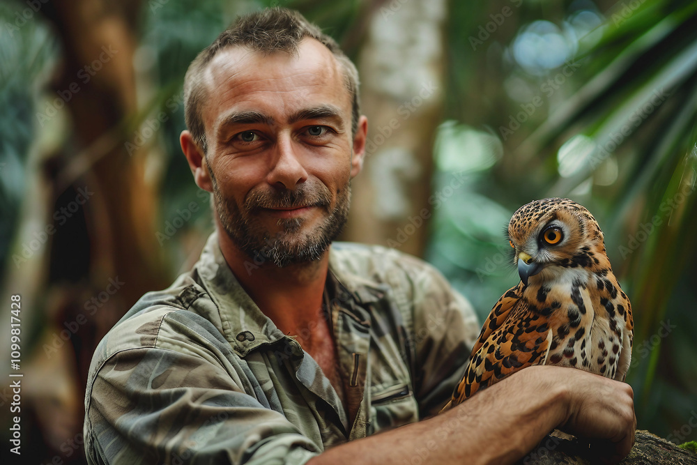 Poster ai generated image of zoologist tourist learn environment observation