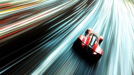 Naklejka premium Red Sports Car Speeding Along a Bright Track