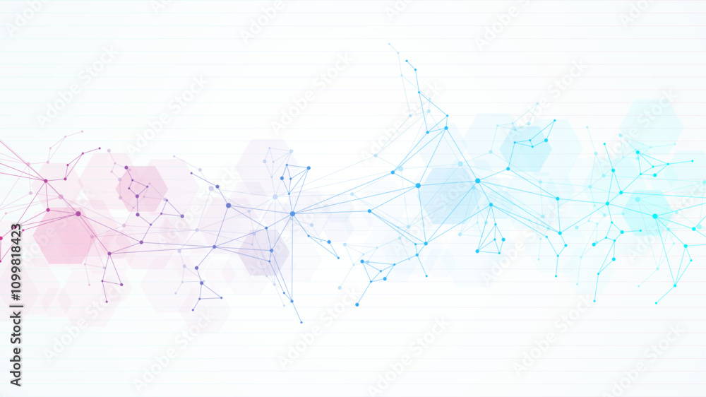 Poster geometric abstract background with connected line and dots. structure molecule and communication. bi