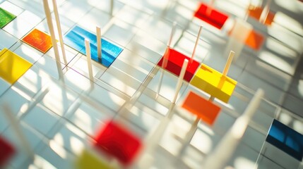 Abstract visualization of social justice with a balanced grid of interlocking, colorful segments forming a harmonious design in a minimalist space, Photo of