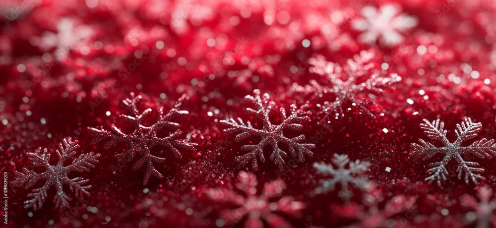 Poster a red background with snowflakes scattered all over it
