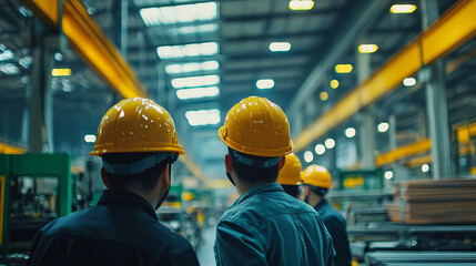 Industrial team working together in a manufacturing facility