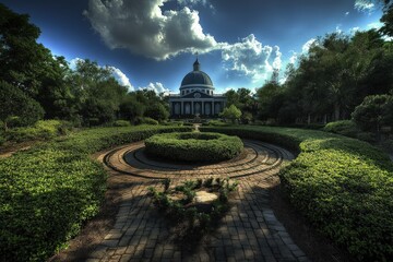 South Carolina State House. Skyline View of Columbia Courthouse with Dome Garden