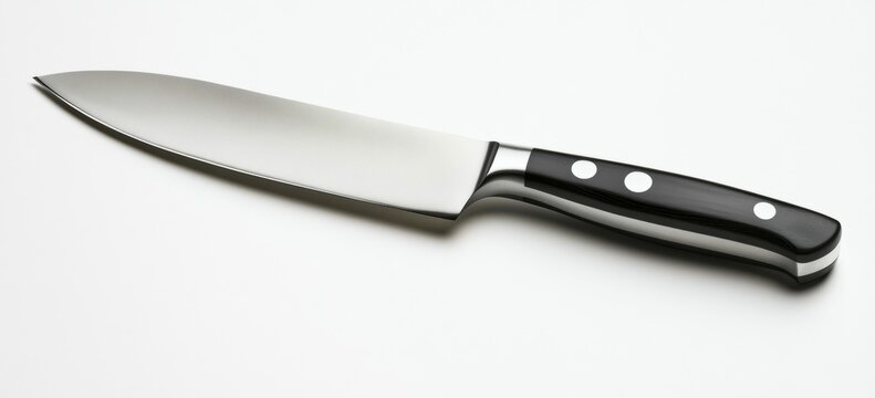 A knife with a black handle and a silver blade