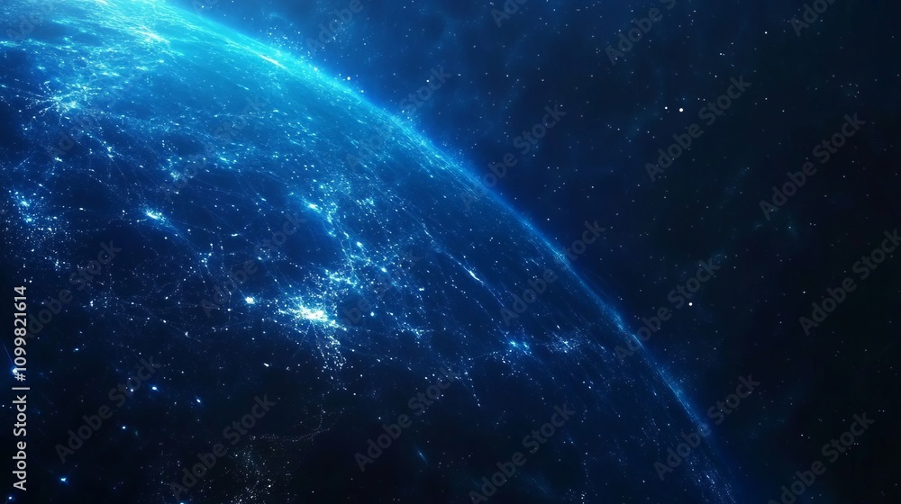 Aufkleber abstract digital blue background with glowing connections and a global map, internet connection of t