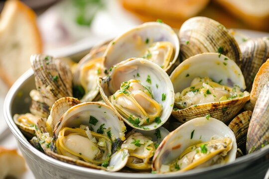 Steamed Clams Bucket: Delicious Steamed Clams in Garlic Butter with Toast