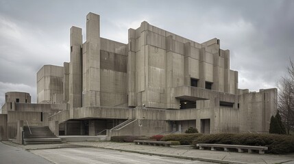Modern Architectural Structure Features Brutalist Design Aesthetic
