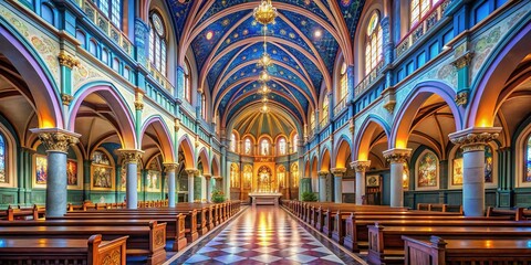 Obraz premium AI Photo: St. Mary's Cathedral Interior, Detailed View, Copy Space