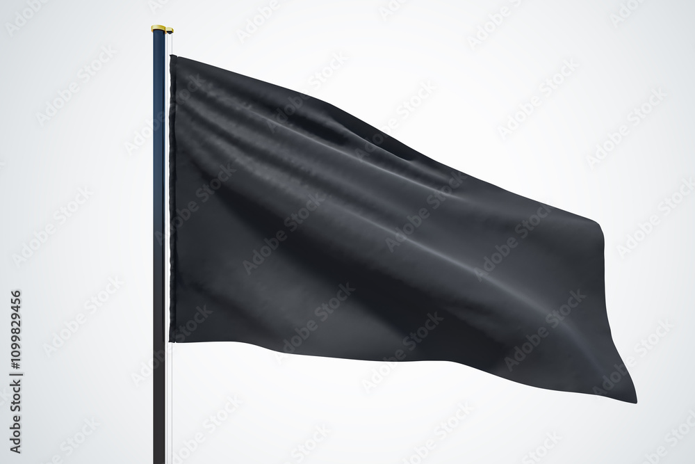 Aufkleber blank black flag waving in the wind with copyspace for your logo or text isolated on light grey back