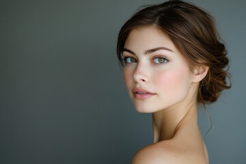 Naklejka premium A woman with a light pink lip color and a light brown hair