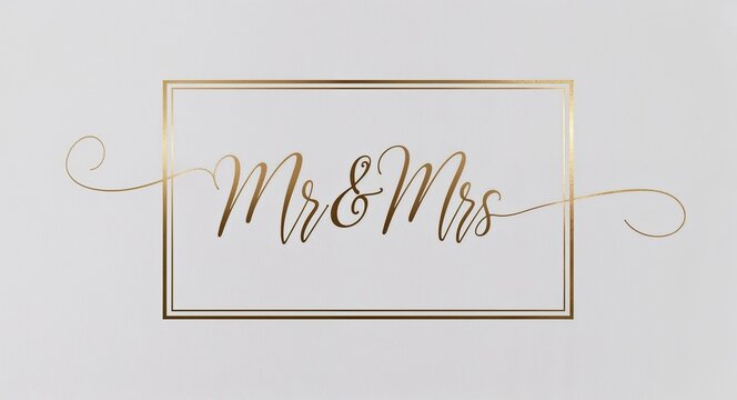 A sophisticated and minimalist design featuring a simple gold border with the words Mr & Mrs in elegant calligraphy