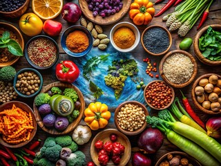 Fototapeta premium Global Diet Concept - Low Light Photography, Food, Sustainability, Healthy Eating