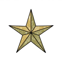 Fototapeta premium Hand-drawn five-pointed star illustration featuring a rustic gold color and unique scratched vintage texture isolated as a quality design element.