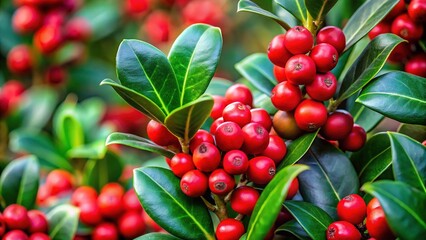 Obraz premium Japanese Holly Close-up, Ilex crenata, Botanical Wallpaper