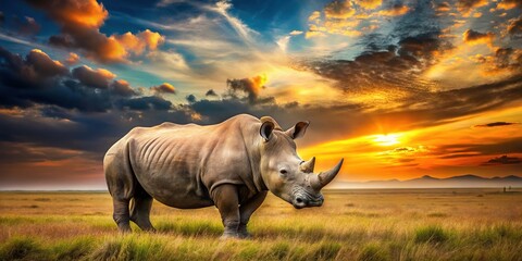 Fototapeta premium Majestic Rhino Sunset Landscape Photography