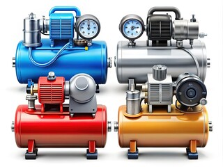 Modern Air Compressor Icons - Web Design Illustrations