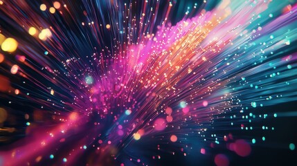 Obraz premium A vibrant burst of colorful lights and particles, creating a dynamic and energetic visual effect for creative projects.