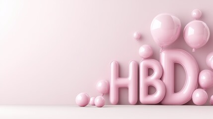 Colorful and Festive Pink HBD Balloons and Bubbles for Celebratory Party Decorations and Happy Birthday Events in Modern Style