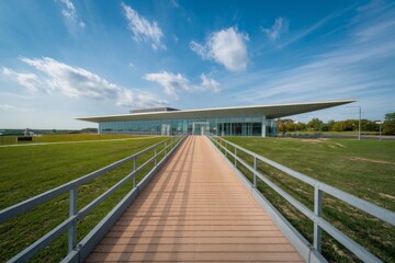 Fototapeta premium A ramp leading to a modern and contemporary architectural building.