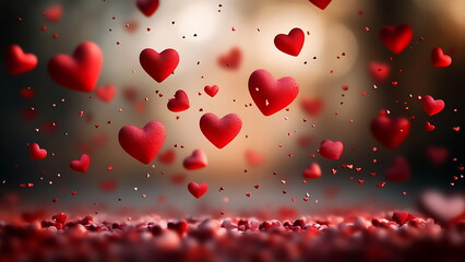 Obraz premium floating and falling red hearts on a dark background