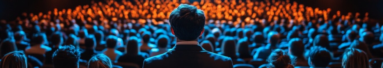 Fototapeta premium A man stands in front of a crowd of people