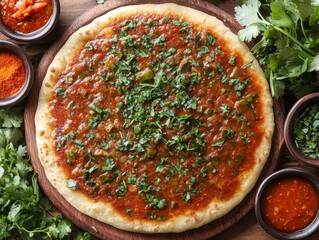Top view of sudanese kisra flatbread with okra stew culinary delight kitchen aerial perspective flavor exploration