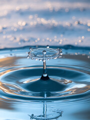 Stunning close-up of a water droplet splash with rippling waves
