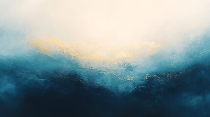 Obraz premium Abstract oceanic gradient with golden accents, deep blue and white tones, ethereal seascape print, coastal wall art