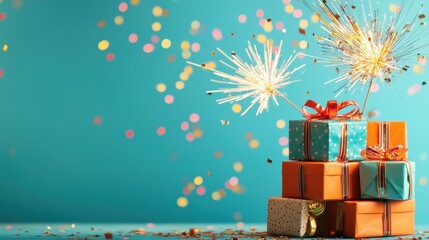 Obraz premium Celebrating new year with elegantly wrapped gifts home setting gift display festive atmosphere close-up view shim bcad standard design