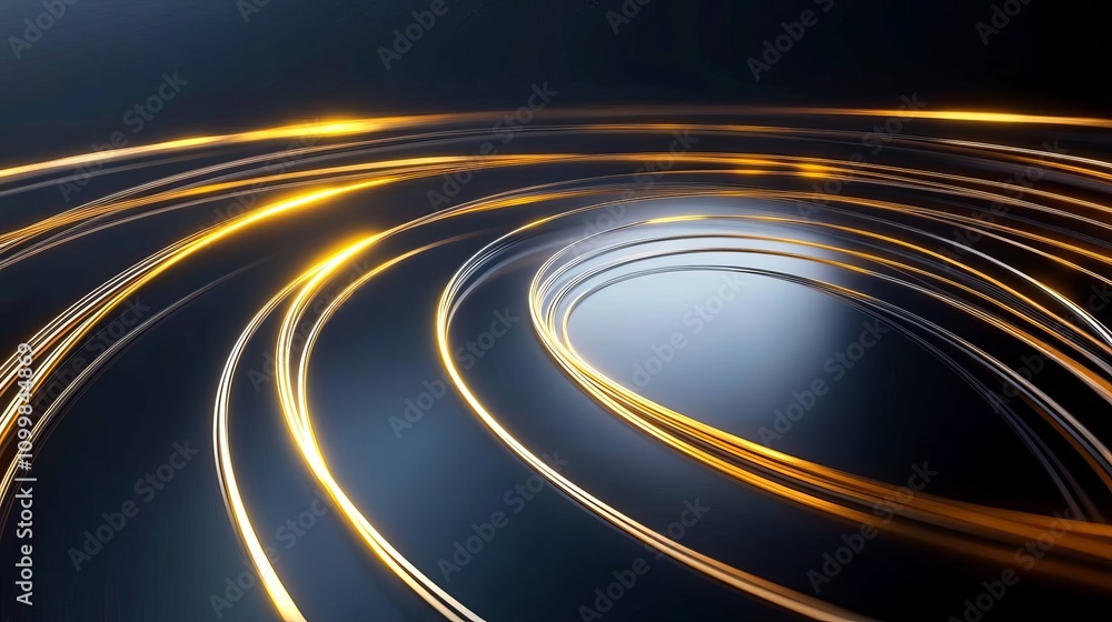Aufkleber a scene with a dark background featuring a light track with golden lines on the left and an illumina