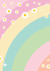 Colorful Pastel Rainbow with Daisy Flowers 