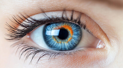 Extreme Close-up of a Striking Blue Eye with Orange Ring