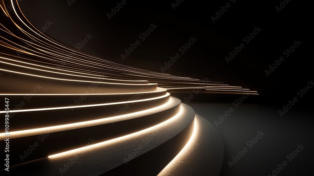Aufkleber a scene with a dark background featuring a light track with golden lines on the left and an illumina