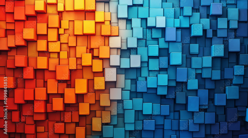 Poster abstract 3d cube mosaic: warm to cool color gradient