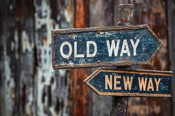 Arrow signs with text OLD WAY and NEW WAY. Generative Ai