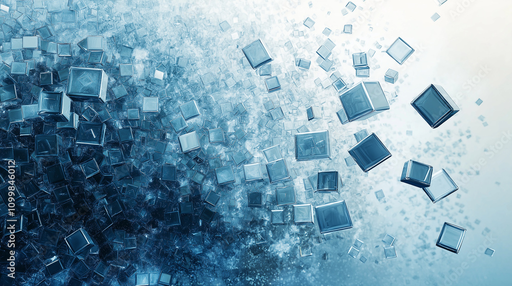 Poster abstract 3d render of floating blue cubes
