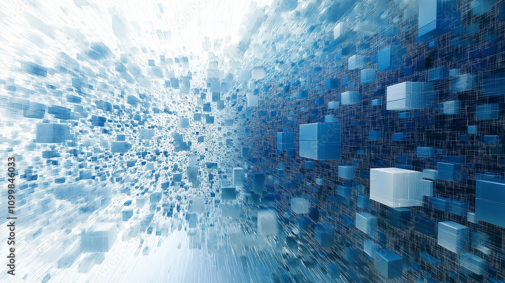 Poster abstract 3d digital data stream: cubes and network