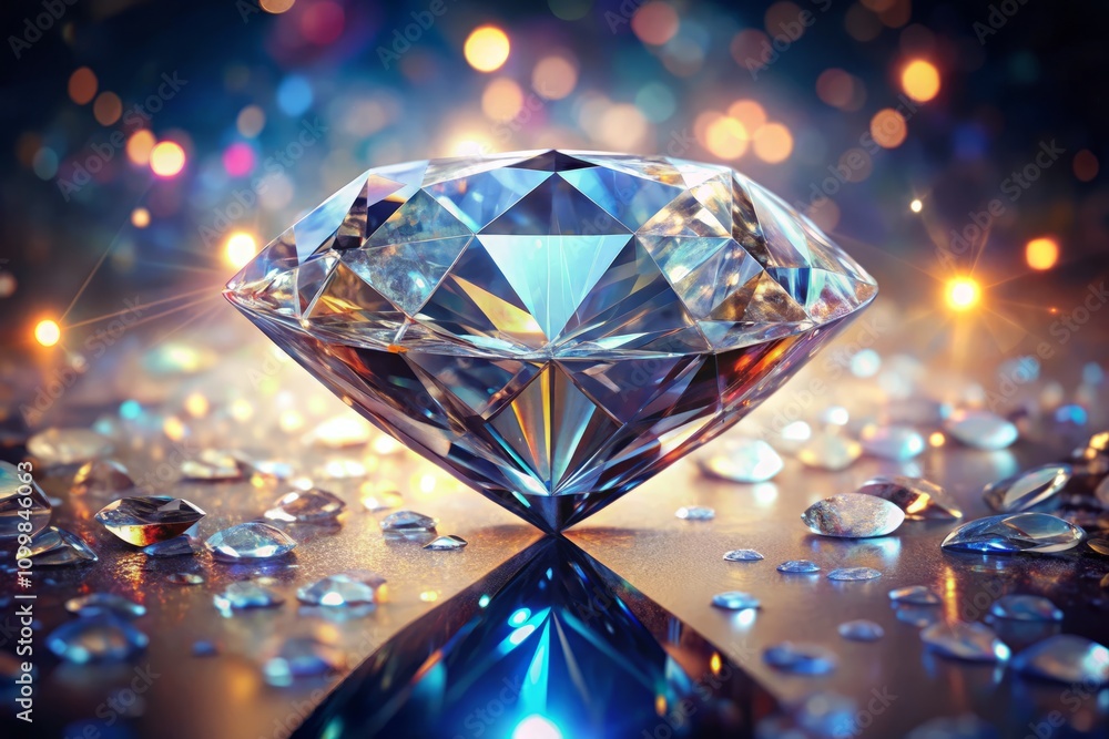 Aufkleber realistic close-up of a diamond texture in high depth of field with intricate facets and reflections
