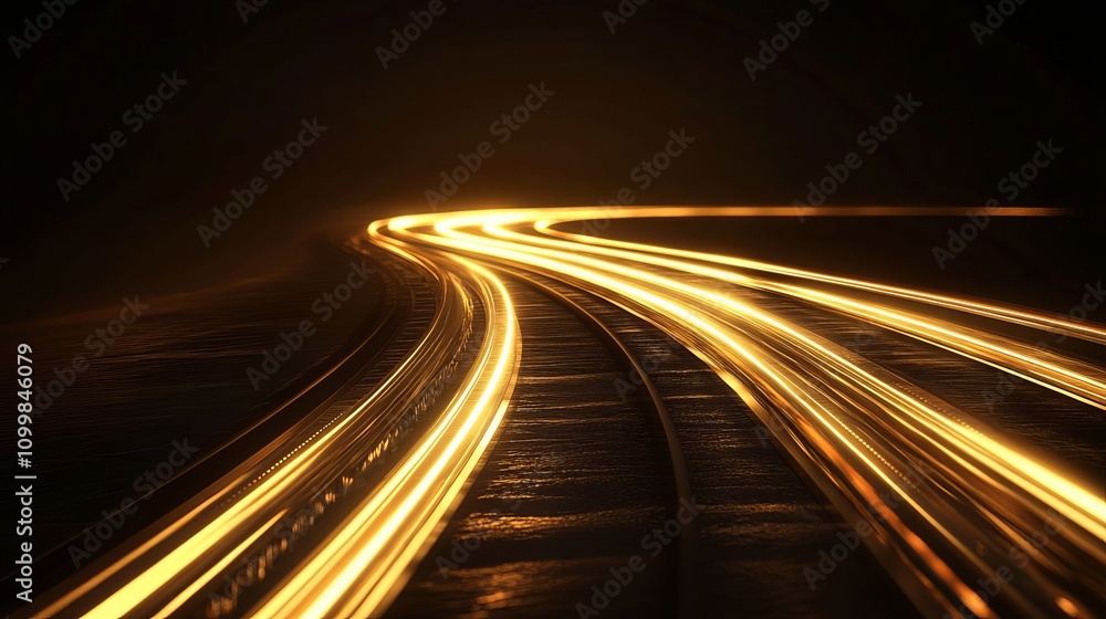 Aufkleber a scene with a dark background featuring a light track with golden lines on the left and an illumina