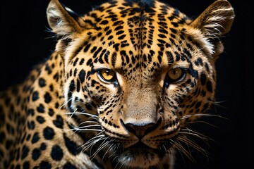 Obraz premium A close-up of a leopard showcasing its striking fur pattern and intense gaze.