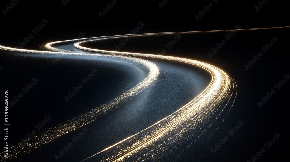 Aufkleber a scene with a dark background featuring a light track with golden lines on the left and an illumina