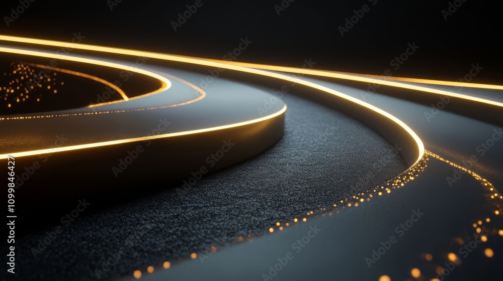 Aufkleber a scene with a dark background featuring a light track with golden lines on the left and an illumina
