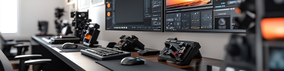 High-Performance Computing Hardware Setup Featuring Advanced Workstations, VR Development, and Motion Capture Equipment, Perfectly Designed to Showcase the Cutting-Edge Features of Technology Products