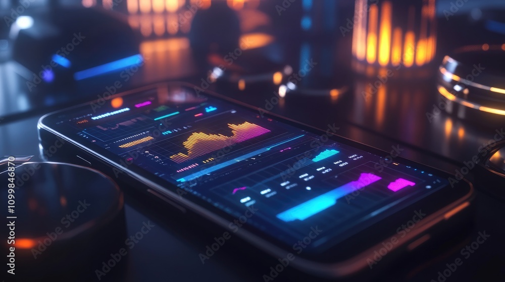Poster Glowing Smartphone Screen Close-Up with Data Visualization