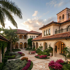 A beautiful Mediterranean-style mansion with terracotta roofs.