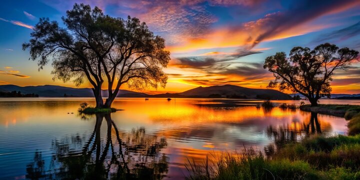 Silhouette of a Coyote Against the Sunset at Coyote Lake in Harvey Bear Park, Gilroy, California &ndash; Capturing Nature's Beauty in the South San Francisco Bay Area