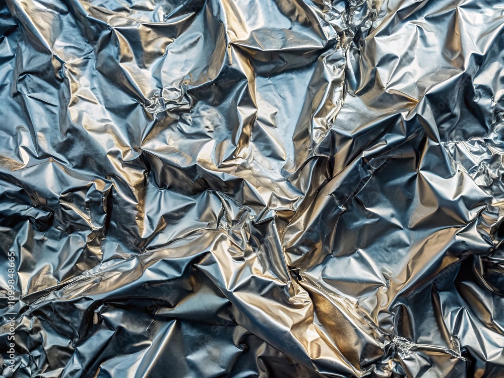 Poster stunning double exposure of silver crumpled foil texture merging with abstract elements for designer