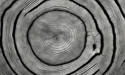 Fototapeta premium Warm gray cut wood texture. Detailed black and white texture of a felled tree trunk or stump. Rough organic tree rings with close up of end grain.