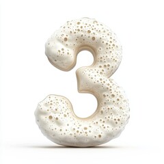 A textured, bubbly number three, resembling a soft, creamy material.